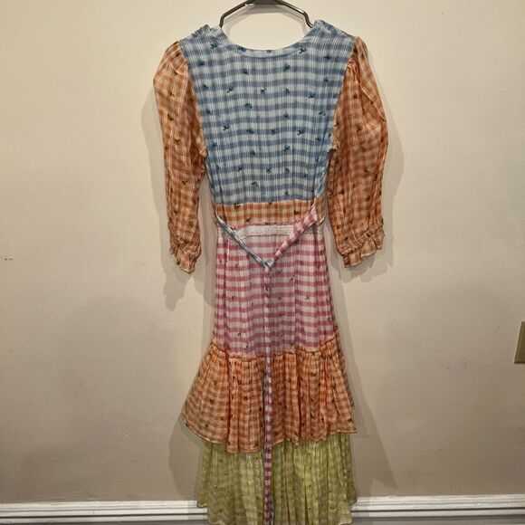 Loveshackfancy Plaid Midi Ollie Rosebud Checked Plaid Midi Dress Size 2 - Picture 4 of 7